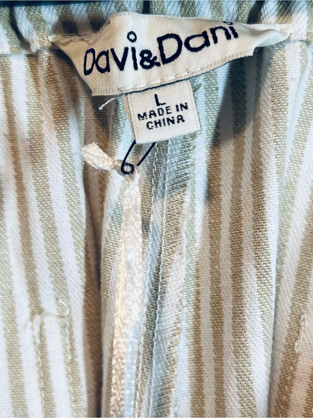 DAVI & DANI Taupe and White Striped Wide-Leg Peace Patch Pants - Picture 10 of 10